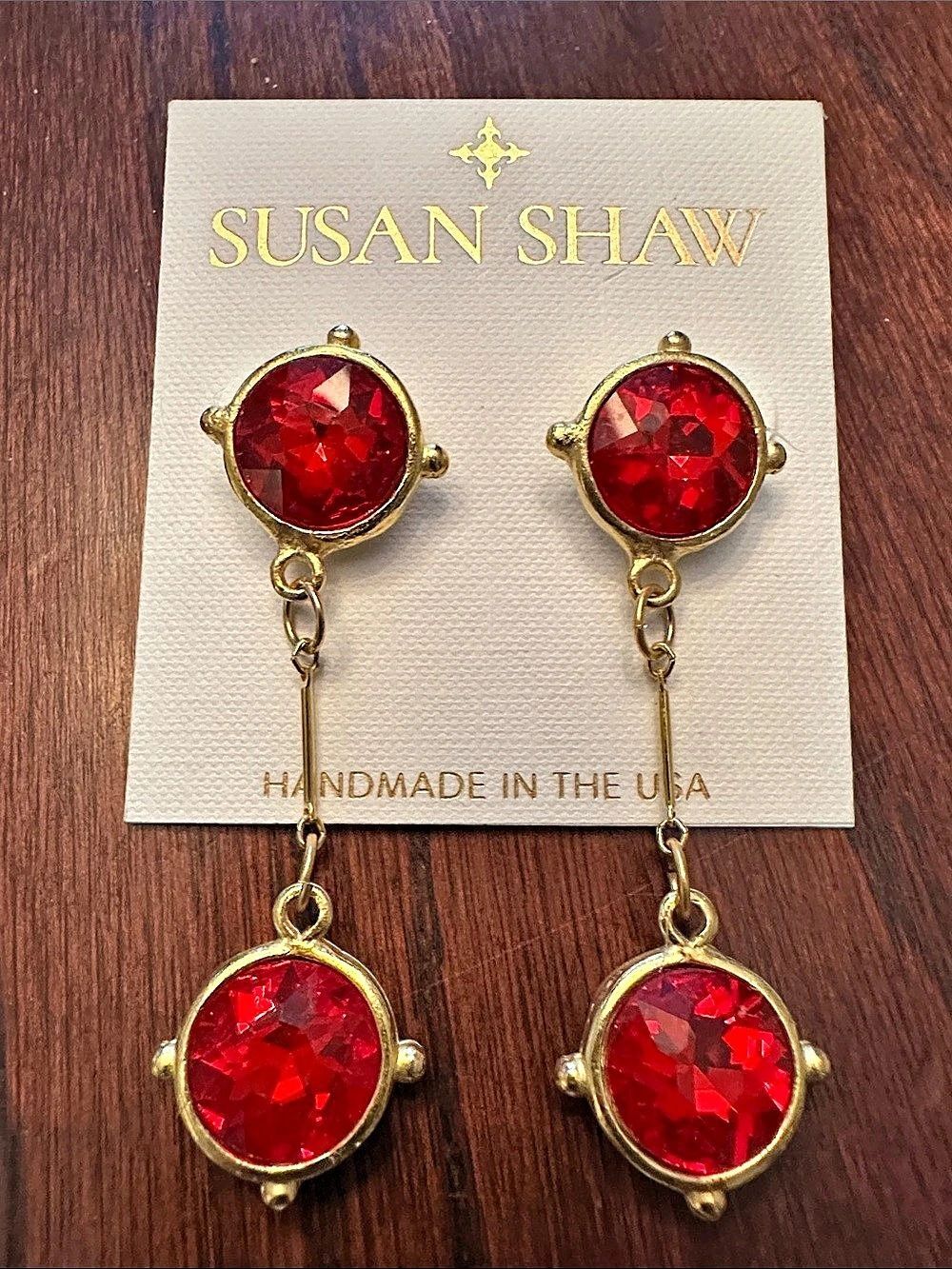 Susan Shaw Red & Gold Statement Drop Earrings NWT